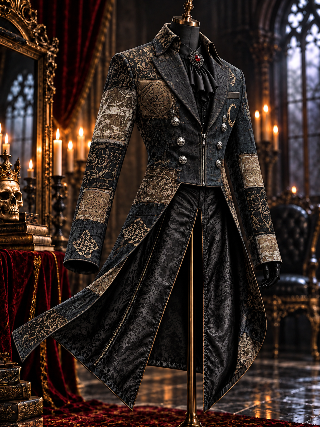 Men's Gothic Punk Art Print Swallow-Tailed Coat
